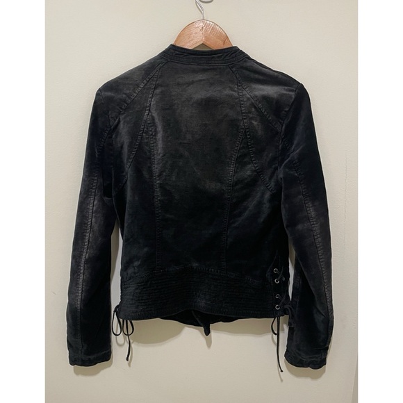 Free People Jacket Size Medium Lace-Up Sleeves Velvet Moto Jacket Romantic - Picture 8 of 16